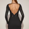 Eirlys Sheer Lace Boat-Neck Mini Dress in Black
