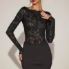Eirlys Sheer Lace Boat-Neck Mini Dress in Black