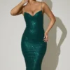 Eisley Embellished Sweetheart-Neck Midi Dress in Teal Green