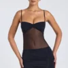 Eislyn Sheer Panelled Ruched Mini Dress in Black