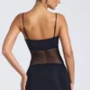 Eislyn Sheer Panelled Ruched Mini Dress in Black