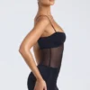 Eislyn Sheer Panelled Ruched Mini Dress in Black