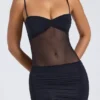 Eislyn Sheer Panelled Ruched Mini Dress in Black