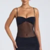 Eislyn Sheer Panelled Ruched Mini Dress in Black