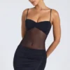 Eislyn Sheer Panelled Ruched Mini Dress in Black