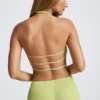 Elania Open-Back Asymmetric Halterneck Top in Olive Green