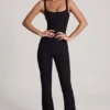 Elanie Scoop-Neck Corset Flared Leg Jumpsuit in Black