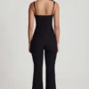 Elanie Scoop-Neck Corset Flared Leg Jumpsuit in Black