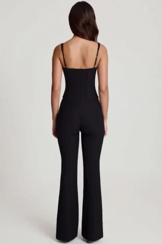 Elanie Scoop-Neck Corset Flared Leg Jumpsuit in Black