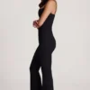 Elanie Scoop-Neck Corset Flared Leg Jumpsuit in Black