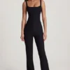 Elanie Scoop-Neck Corset Flared Leg Jumpsuit in Black