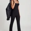 Elanie Scoop-Neck Corset Flared Leg Jumpsuit in Black