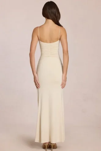 Elanora Deep V-Neck Maxi Dress in Ivory