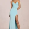 Elanora Deep V-Neck Maxi Dress in Soft Aqua
