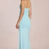 Elanora Deep V-Neck Maxi Dress in Soft Aqua