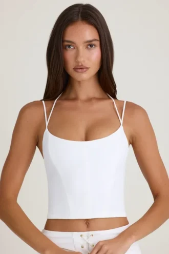 Elba Strappy Halterneck Corset Top in White