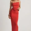 Elena Textured Jersey Low-Rise Maxi Skirt in Chilli Red