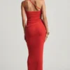 Elena Textured Jersey Low-Rise Maxi Skirt in Chilli Red