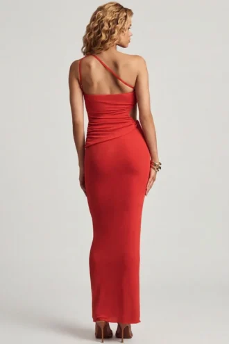Elena Textured Jersey Low-Rise Maxi Skirt in Chilli Red