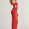 Elena Textured Jersey Low-Rise Maxi Skirt in Chilli Red