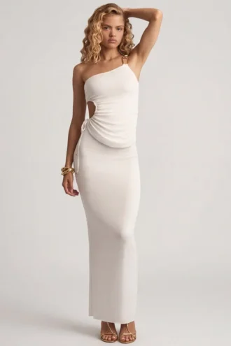 Elena Textured Jersey Low-Rise Maxi Skirt in White