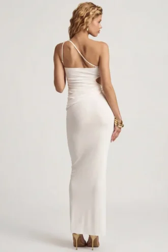 Elena Textured Jersey Low-Rise Maxi Skirt in White