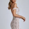 Eleonora Sheer Lace A-Line Mini Dress in Ivory