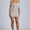 Eleonora Sheer Lace A-Line Mini Dress in Ivory