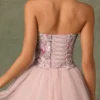 Elia Embellished Lace-Up Cupless Corset in Floral Pink