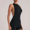 Elin High-Neck Romper in Black