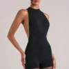 Elin High-Neck Romper in Black