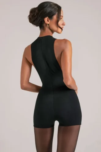 Elin High-Neck Romper in Black