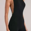 Elin High-Neck Romper in Black