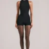 Elin High-Neck Romper in Black
