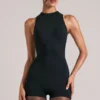 Elin High-Neck Romper in Black
