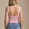 Elinda Modal Plunge-Neck Scallop-Trim Tank Top in Soft Pink