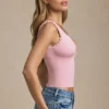 Elinda Modal Plunge-Neck Scallop-Trim Tank Top in Soft Pink