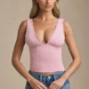 Elinda Modal Plunge-Neck Scallop-Trim Tank Top in Soft Pink