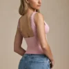 Elinda Modal Plunge-Neck Scallop-Trim Tank Top in Soft Pink