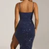 Eliora Embellished Draped Corset Midaxi Dress in Midnight Blue