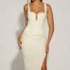 Eliora Embellished Draped Midaxi Dress in White