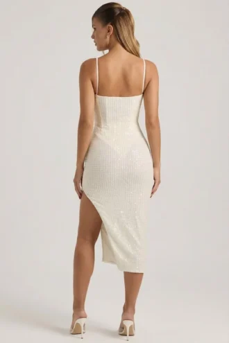 Eliora Embellished Draped Midaxi Dress in White