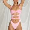 Elirae Cut-Out Thong Swimsuit in Pink Multi