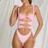 Elirae Cut-Out Thong Swimsuit in Pink Multi