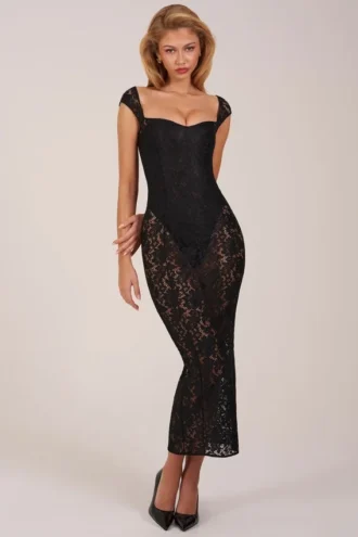 Elisa Sweetheart-Neck Maxi Dress in Black