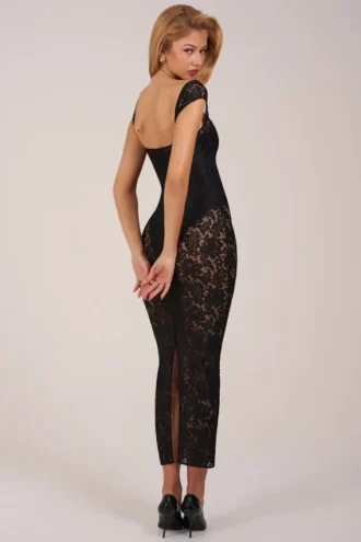 Elisa Sweetheart-Neck Maxi Dress in Black