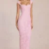Elisa Sweetheart-Neck Maxi Dress in Blossom Pink