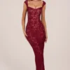 Elisa Sweetheart-Neck Maxi Dress in Cherry Red