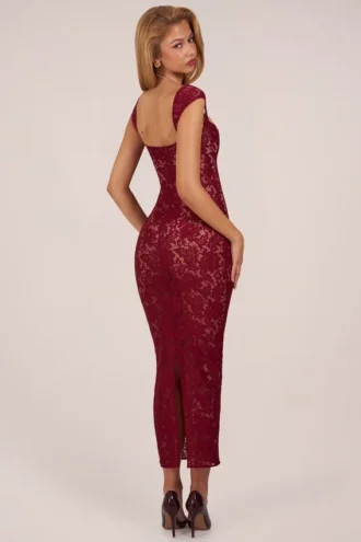 Elisa Sweetheart-Neck Maxi Dress in Cherry Red