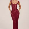 Elisa Sweetheart-Neck Maxi Dress in Cherry Red